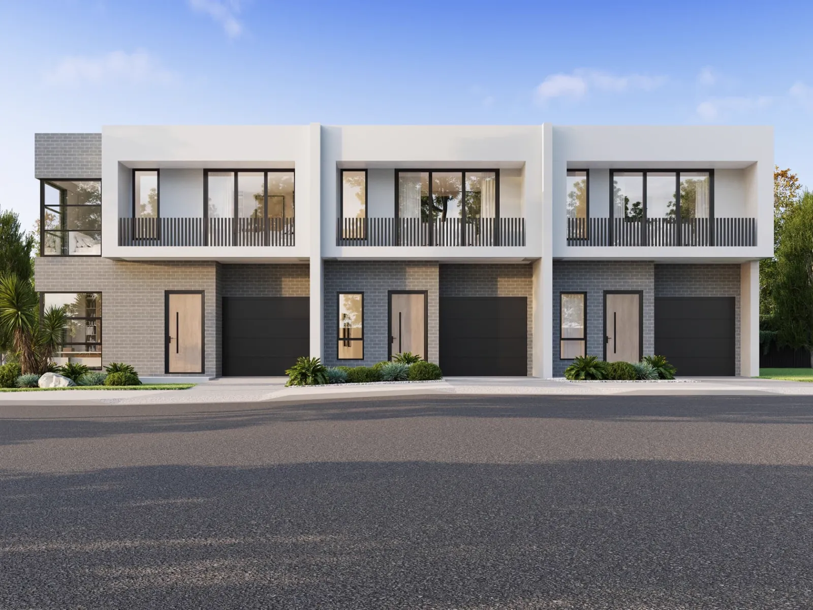 Maddecks Terraces, three modern terrace homes under construction in Moorebank