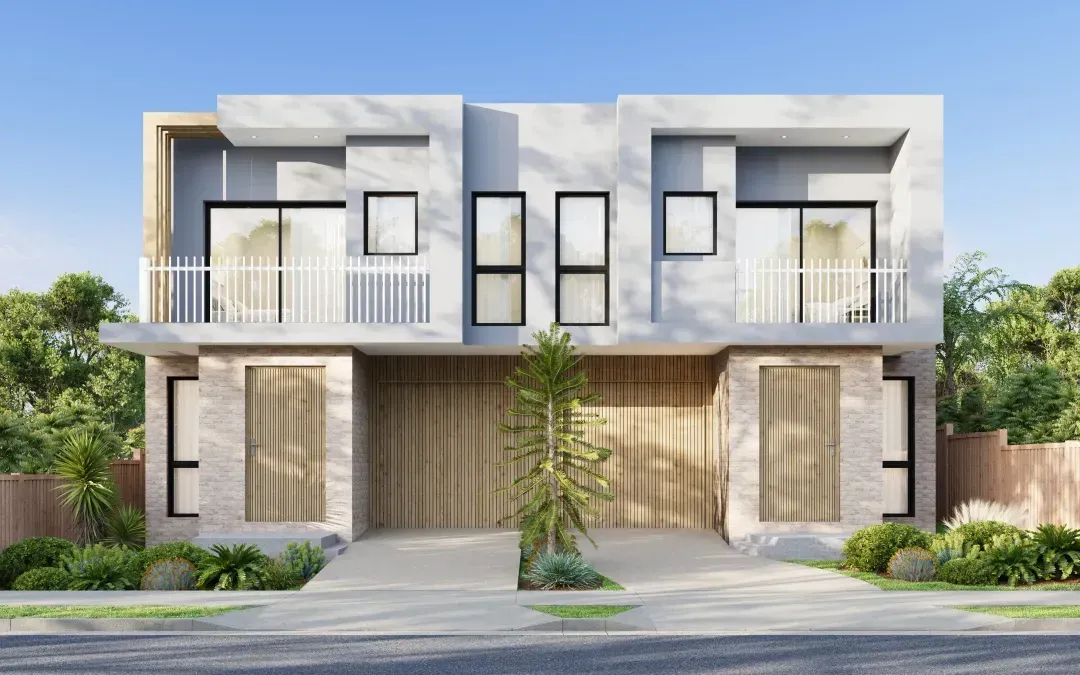 Palm Grove, a boutique coastal inspired duplex under construction in Rockdale